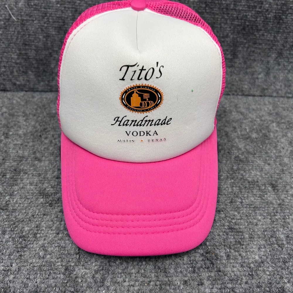 Tito's Handmade Vodka Trucker Hat Pink White Mesh Snapback Austin Texas Cap